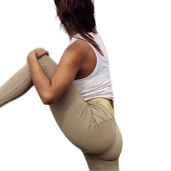 Free People Movement Taupe & Lime Green Endurance Tight size Small - Picture 2 of 10